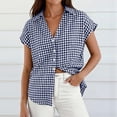 thumbnail image 3 of Craaazy Women's Short Sleeve Tops Gingham Print Tie Front Collared Button Down Shirts for Casual Daily Wear, 3 of 6