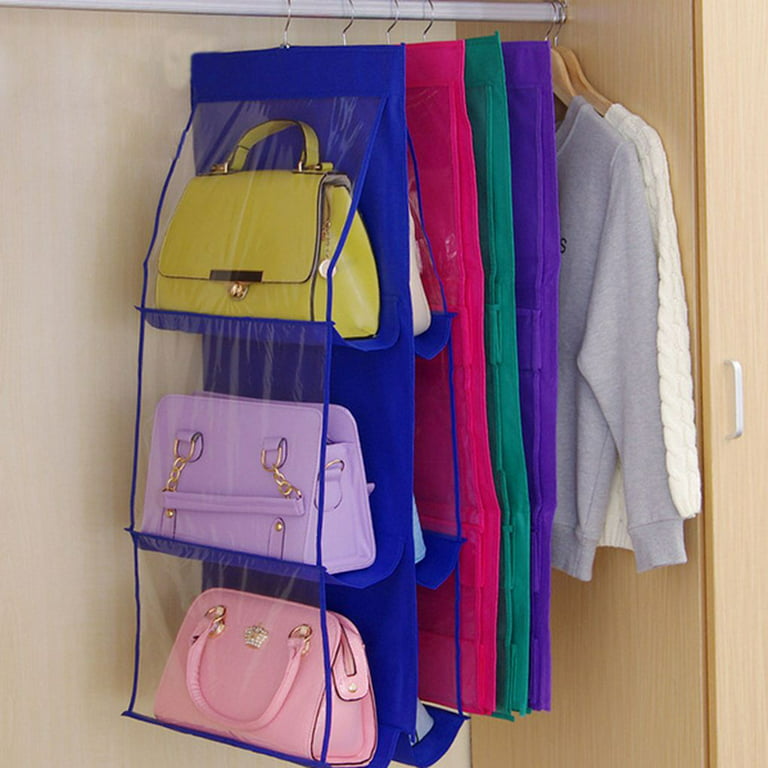 TureClos Hanging Handbag Organizer Non-woven Storage Holder PVC Purse  Closet 8 Pocket Grey 