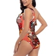 thumbnail image 4 of Rateoe Space Skeleton Art Pattern Women One Piece Swimsuits Tummy Control One Shoulder Bathing Suits Ruffle Swimwear-, 4 of 6