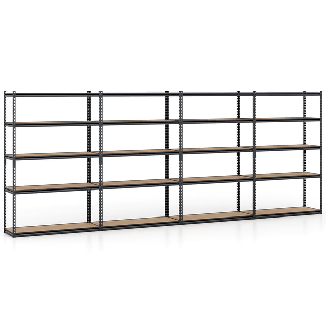 Gymax 4PCS 5-Tier Garage Shelving Unit 2200 LBS Heavy Duty Metal Storage Shelves Black