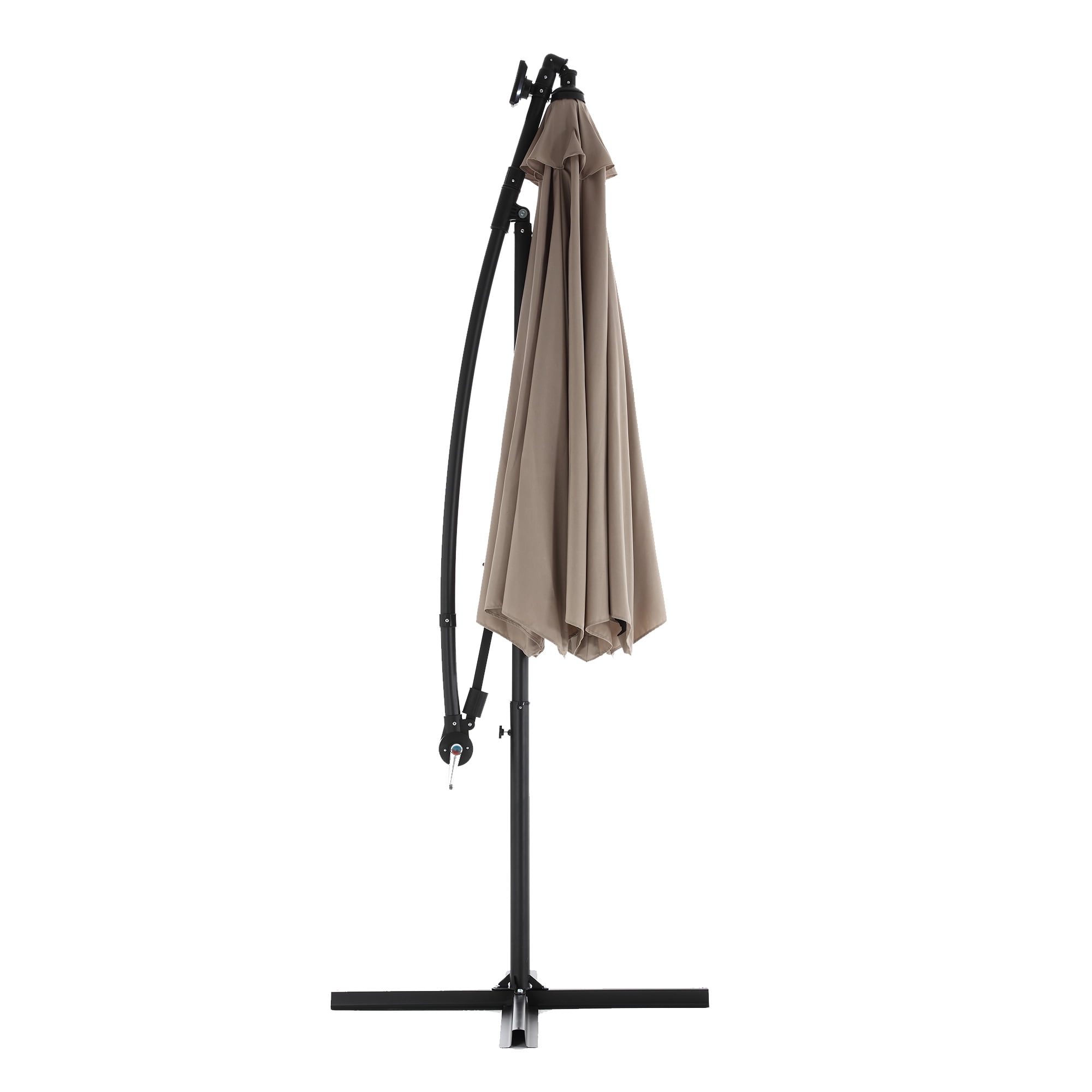 Leumius 10ft Solar LED Patio Umbrella, Offset Cantilever Outdoor Umbrella with 40 LED Lights, Infinite Tilt, 360 Degree Rotation, Crank Handle for Pool Deck Garden Backyard,Khaki(No Base)
