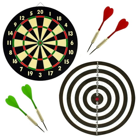 Wall Dart Board Double Sided W/ Darts Beginner Hobby Classic Target Game Set (Best Darts For Beginners)