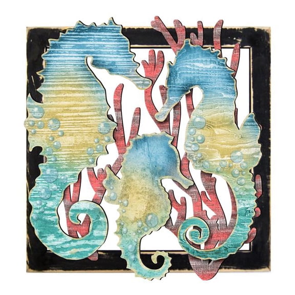 Designocracy G98517S3-24 Seahorses in Frame Rustic Wooden Art