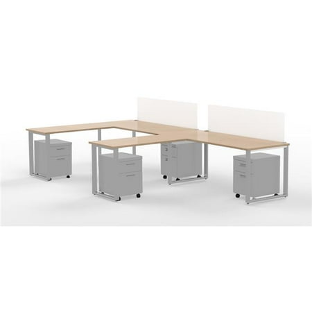 Privacy Finish - Marvel Aire ARTY0012KMTT Benching for Two 72 x 30 in. Desks with 2 - 48 x 24 in. Returns, 2 - Privacy Screens & 4 Mobile Pedestals - Kensington Maple Laminate & Silver Finish