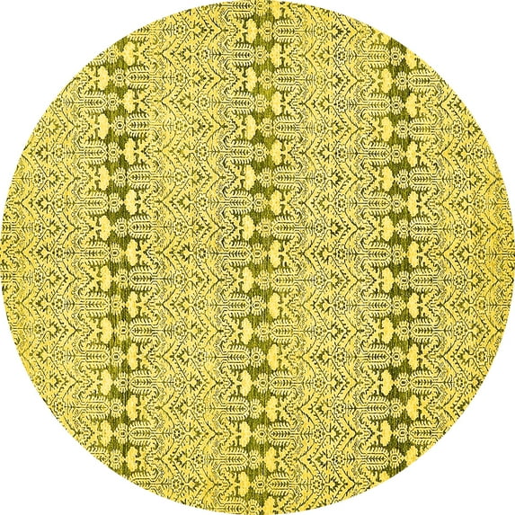 Ahgly Company Indoor Round Abstract Yellow Modern Area Rugs, 7' Round