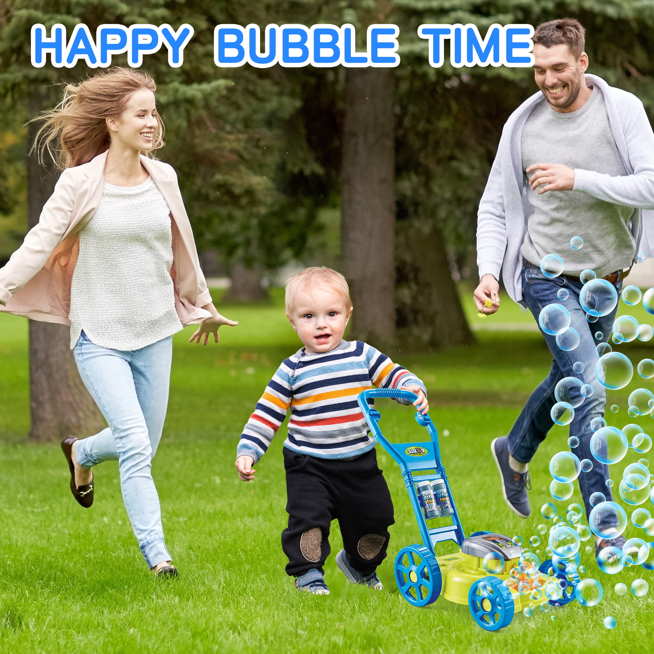KOPPOP Bubble Lawn Mower - Bubble Machine for Outdoor and Indoor Use, Push Mower with Sound Effects and Bubble Blowing Function-bule