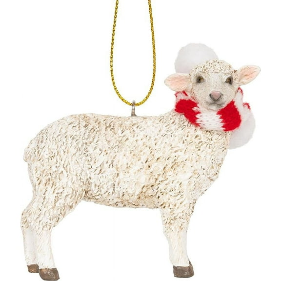 Sheep Farm Animal Nativity Christmas Tree Lamb Ornament with Fabric Candy Cane Scarf