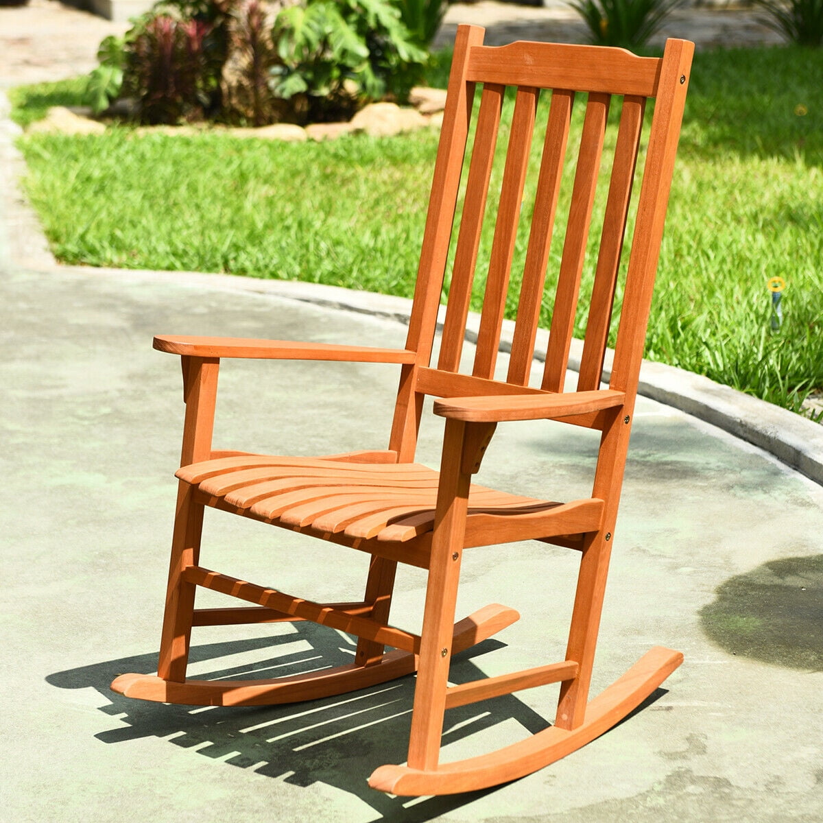 Gymax Outdoor Eucalyptus Rocking Chair Single Rocker for Patio Deck