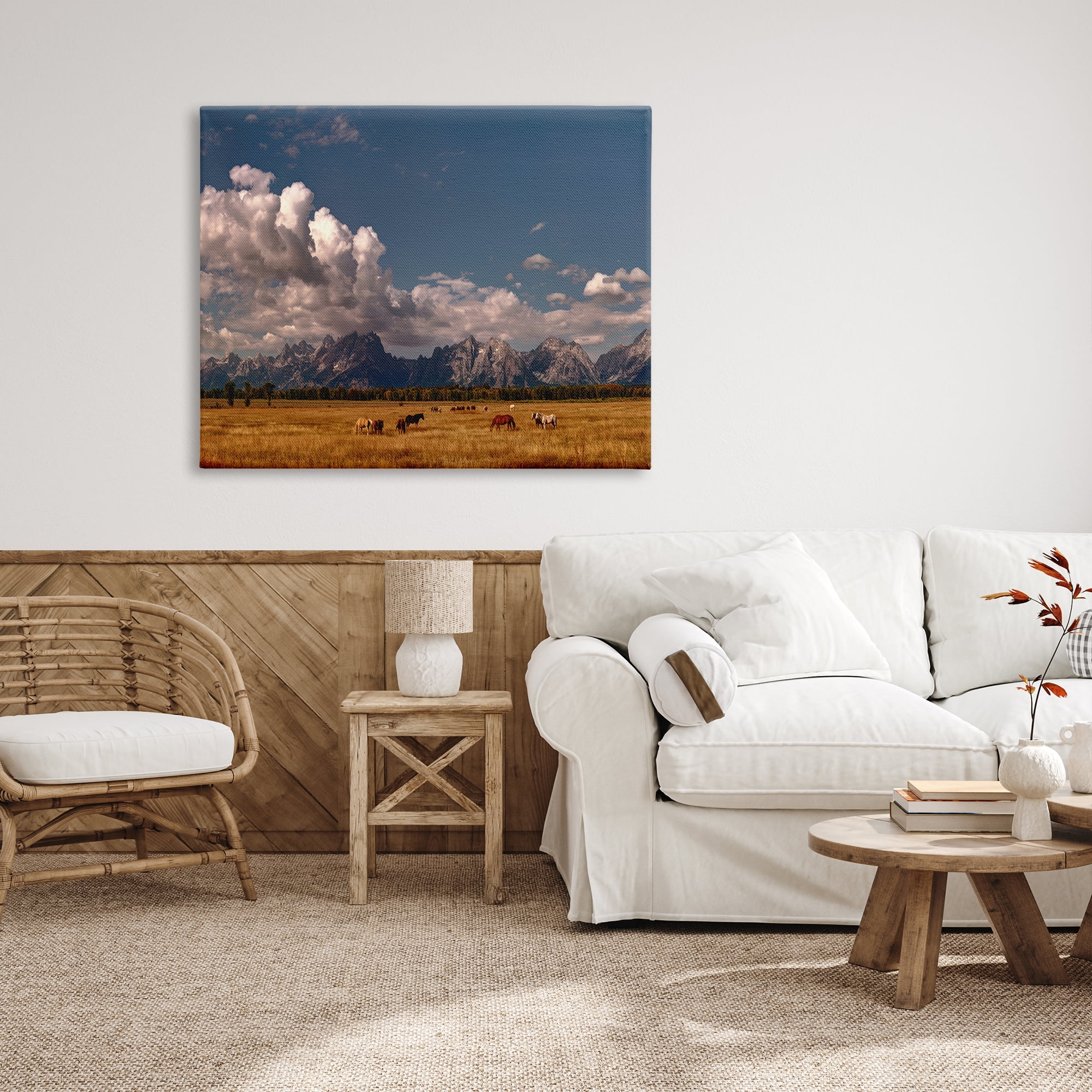 Stupell Industries Horses Grazing Mountain View Nature Photography Gallery Wrapped Canvas Print Wall Art, 48 x 36