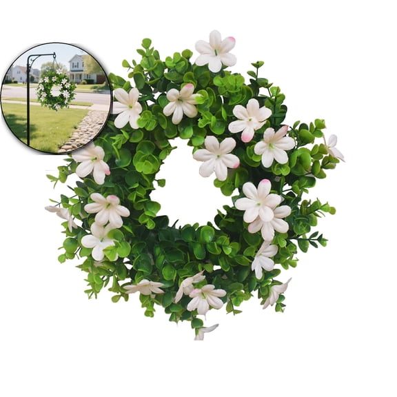 Artificial Daisy Wreath 12 Inch Eucalyptus Wreath with Daisy Flower Spring Summer Greenery Wreath for Front Door Wall Decor