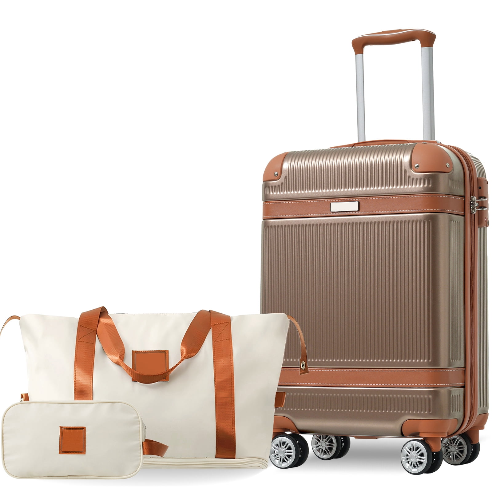 EUROCO 3 Piece Luggage Set, 20" Carry-on Suitcase with TSA Lock and Double Spinner Wheels, Hardshell Lightweight Luggage Set for Men Women,Coppery & White