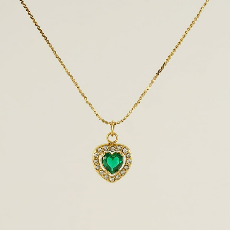 アクセサリー different necklace premium Heart-Shaped Peridot & White Lab-Created Sapphire Shamrock