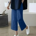 thumbnail image 2 of biudgviw Capri Pants for Women Cotton Linen Lounge Wide Leg Loose Cropped Trousers with Pockets Fall Baggy Wide Leg Palazzo Pants, 2 of 3