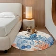 thumbnail image 3 of Ocean Octopus Round Living Room Rugs 5 ft, Summer Orange Blue Sea Animal Corals Retro Linen Washable Area Rug with Non-Slip Sturdy Edge Binding Round Carpet for Entryway Kitchen Bedroom Bathroom, 3 of 9