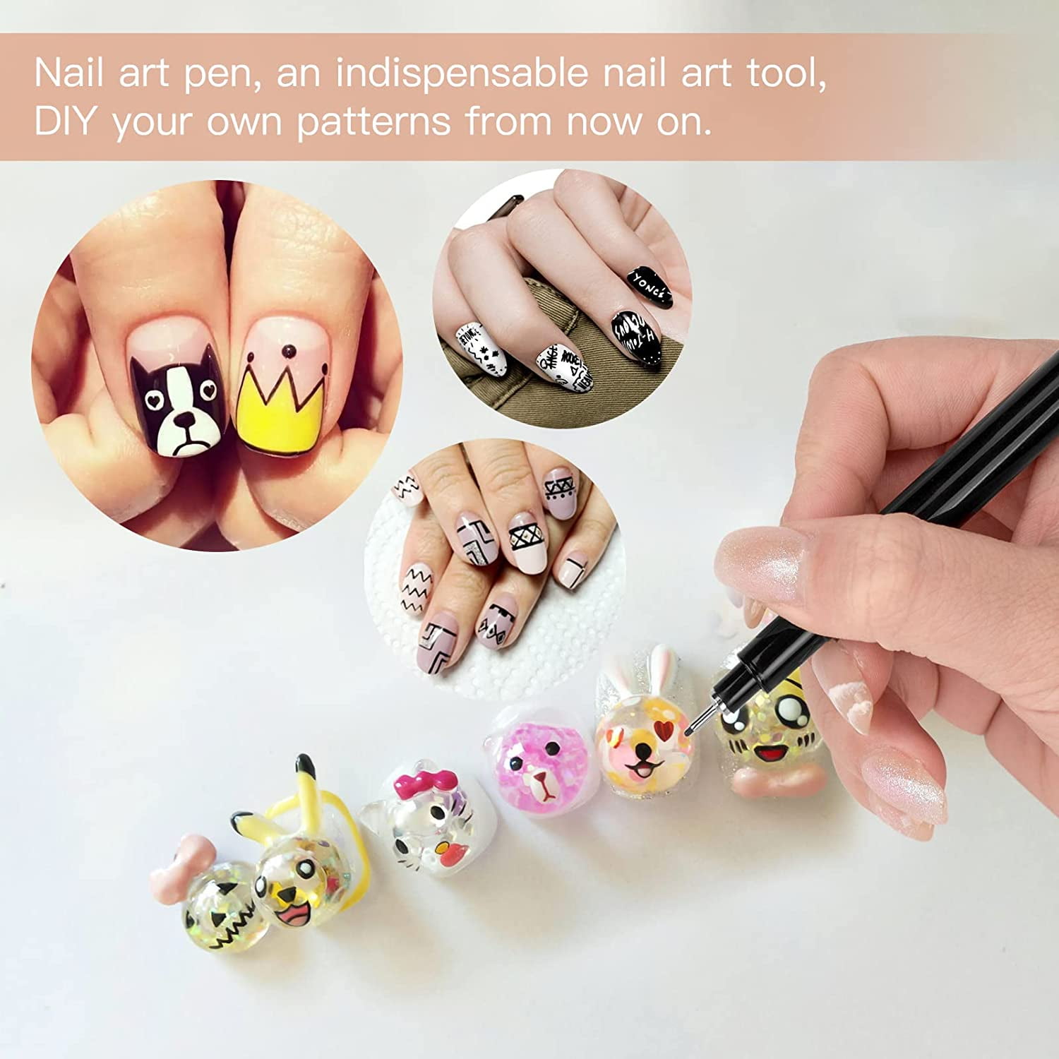 LBECLEY Nail Brush Holder for Nail Tech 11Color 3D Pens Set Nail Point  Dotting Pen Drawing Painting Liner Brush for Christmas Diy Beauty Manicure  Tools 3Ml Nails Mobile Nail White 