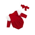 thumbnail image 3 of Qiylii Baby Girls Romper, Faux Fur Trim Long Sleeve Bodysuit +Headband, 3 of 6