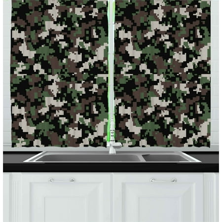 Camo Curtains 2 Panels Set Pixelated Pattern Digital Effect