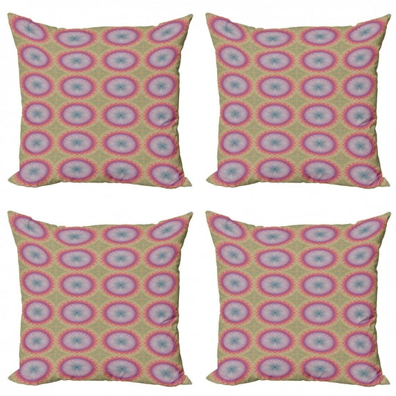 Mandala Throw Pillow Cushion Case Pack of 4, Blended Vibrant Colored Abstract Geometric and Fractal Design Illustration, Modern Accent Double-Sided Print, 4 Sizes, Multicolor, by Ambesonne