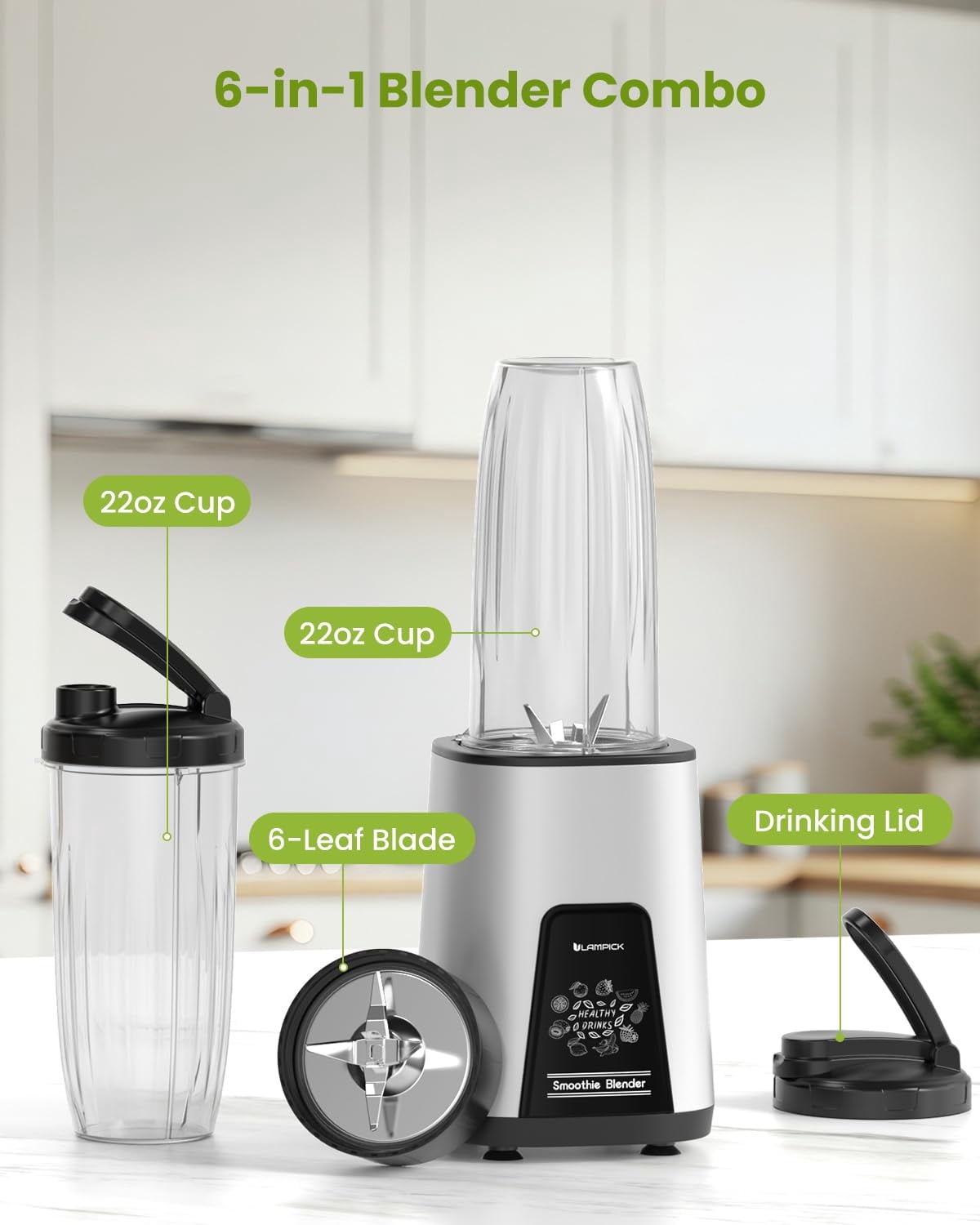Blenders for Smoothie, 900W Personal Blender for Shakes and Smoothies with 2 * 22oz BPA Free Portable Cups, Small Juicer for Protein Shake, Baby Food, Frozen Drink