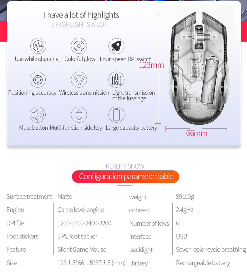 JOUALY Wireless Gaming Mouse, Rechargeable, Silent photo 6