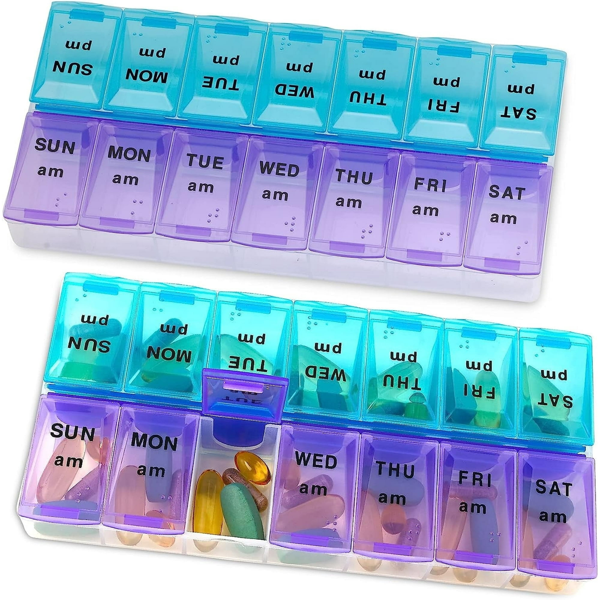 MEDca Weekly Pill Organizer, Twice-a-Day, 2 Pill Organizer Extra Large - Blue