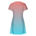 thumbnail image 5 of Sakmal Blue Summer Dresses for Women 2024 Crew Neck Mid-Length Short Sleeve with Pocket Gradient Loose Fit Basic Shift Dress, 5 of 5