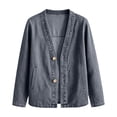 thumbnail image 6 of Textilo Women's Classic Button Front Denim Jacket V-Neck Long-Sleeved Denim Jacket Figure-Flattering Lightweight Breathable Jacket,Black XL, 6 of 8