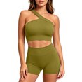 thumbnail image 6 of Miqool Women's 2-Piece Workout Set One Shoulder Sports Bra and High Waist Biker Shorts Seamless Ribbed Activewear Yoga Gym Outfits, 6 of 7