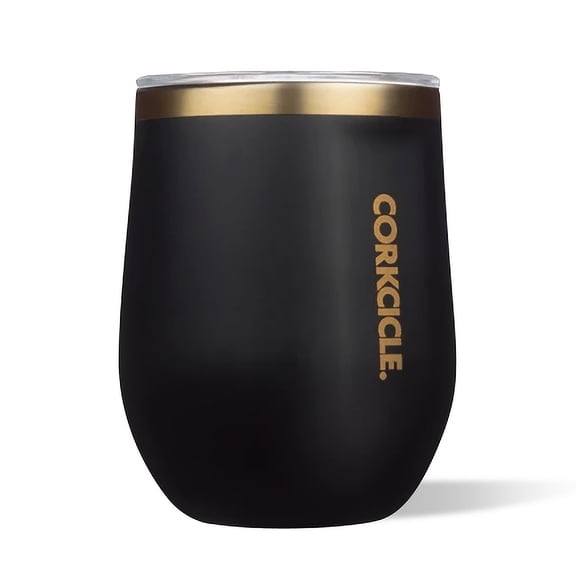 Corkcicle Classic 12 Ounce Steel Stemless Cup with Lid, VIP Black