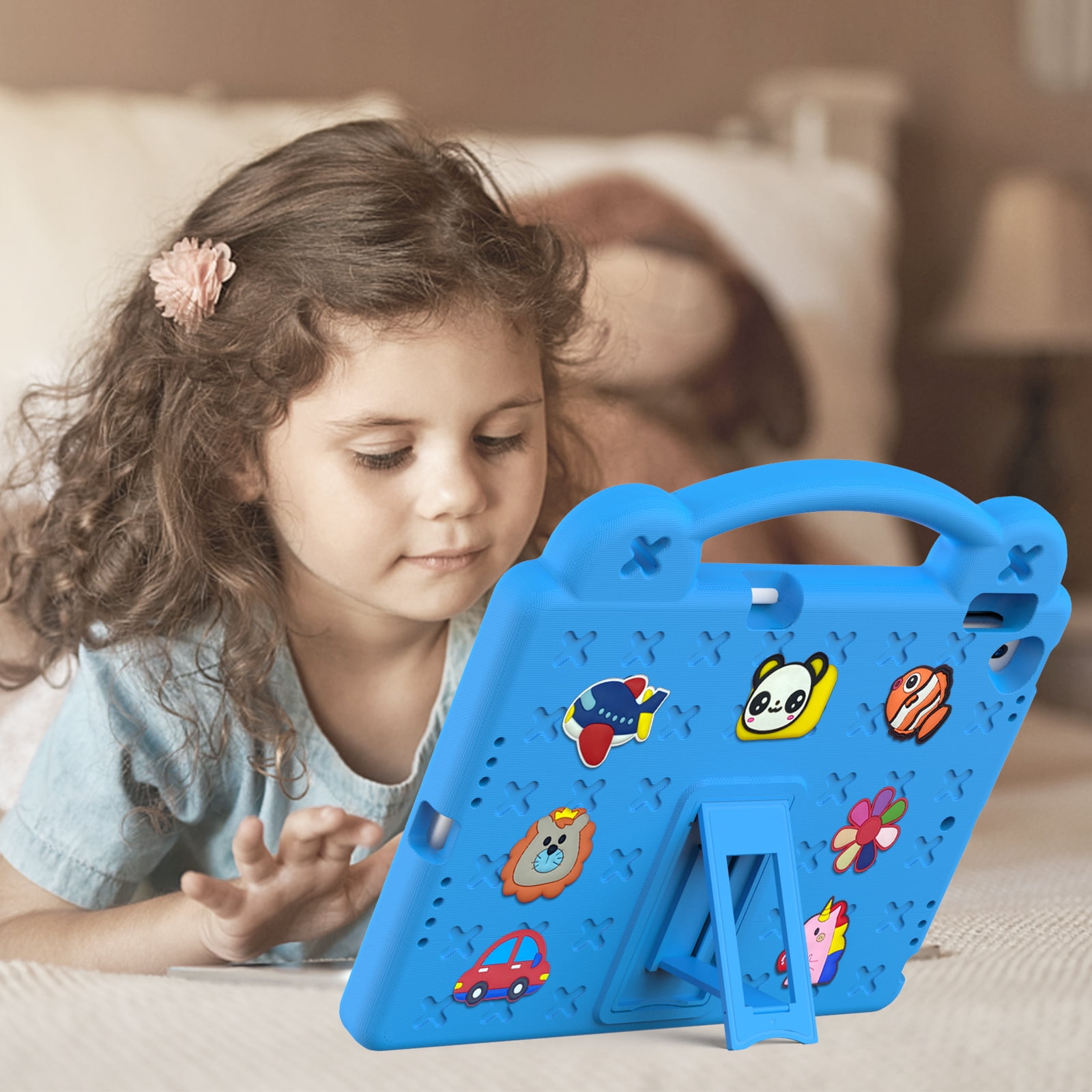 ELEHOLD Kids Case for iPad 9th/8th/7th Gen (2021/2020/2019)10.2 inch, EVA Foam Cute Cartoon Case with Built-in Kickstand Pencil Holder Shockproof Portable Case for iPad 10.2",Skyblue