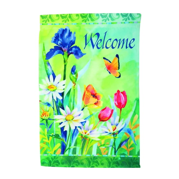 Colorful Flowers & Butterlfy Garden Flag Welcome Flag (12 x 18 Inch)