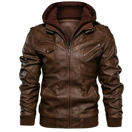 Mens Double Layered Hooded Faux Leather Motorcycle Jackets | Walmart Canada