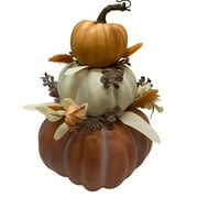 Pumpkin Stack Tabletop Decoration, Orange and Cream, 14", Fall by Way To Celebrate