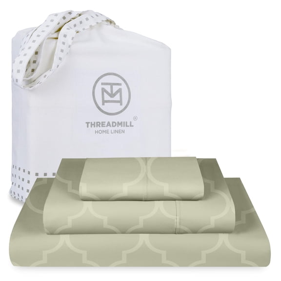 Threadmill Cotton Twin Sheet Set | 100% Cotton Sheets for Twin Size Bed | Damask Jacquard Sateen Twin Bed Sheets Set with 16” Deep Pocket | Soft Breathable 3-Piece Cooling Sheet Set | Sage