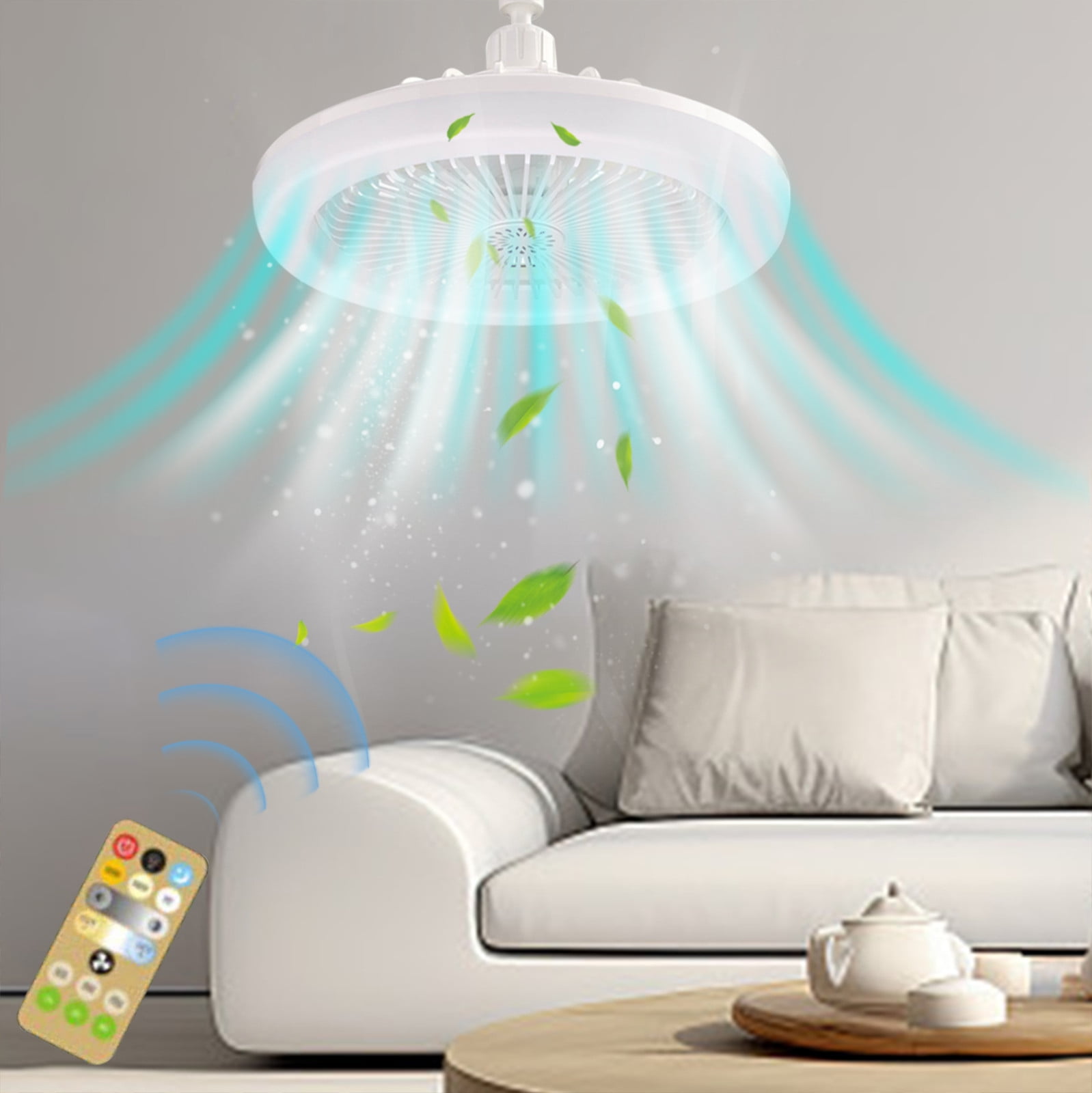 E27 Screw-in Ceiling Fan with Lights & Remote, 10" Detachable Hidden Fan Light, 3-Color Dimming & 3-Speed Quiet Fan, Small Low Profile Socket Fan for Bedroom, Closet, Kitchen