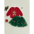 thumbnail image 3 of Toddler Baby Girls 2Pcs Christmas Outfits 6 12 18 24 Months 2T 3T 4T Long Sleeve Gingerbread Sweatshirt + Tulle Skirt Set Clothes, 3 of 9