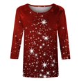 thumbnail image 4 of Helii Womens Christmas 3/4 Sleeve Shirts Cute Printed Round Neck Tops Loose Fit Pullover Blouses Matching Family Xmas Party Outfits Trendy Soft Tee Clothing with Multi Prints for Women, 4 of 4