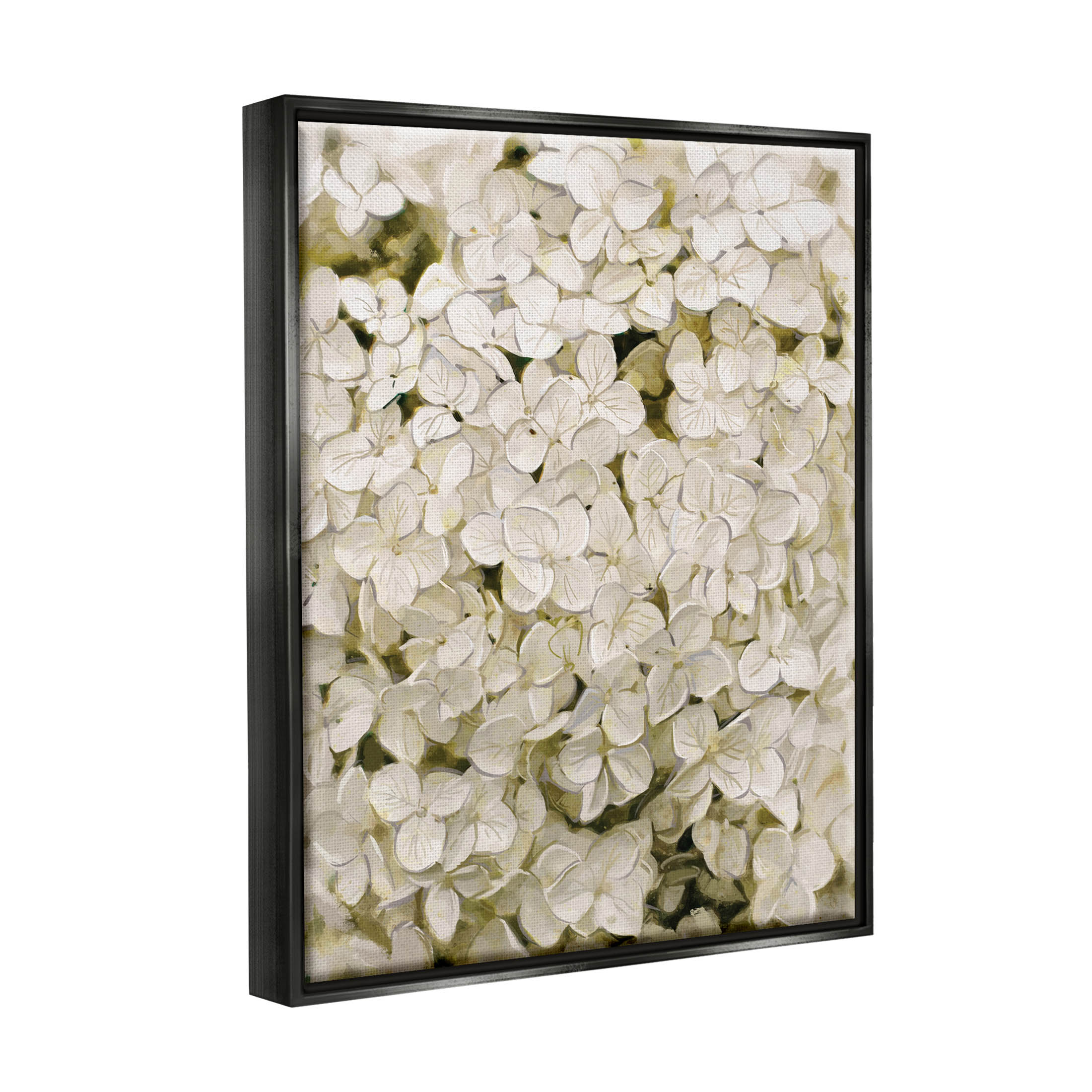 White Delicate Hydrangea Petals Botanical & Floral Graphic Art Jet Black Framed Art Print Wall Art