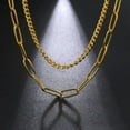thumbnail image 3 of Stainless Steel Necklace Double Chain Combination Necklace Men's Jewelry Gift, 3 of 9