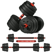 66lbs Adjustable Dumbbells Set Weight Bar and Weight Set with Connecting Rod Used as Barbell Black