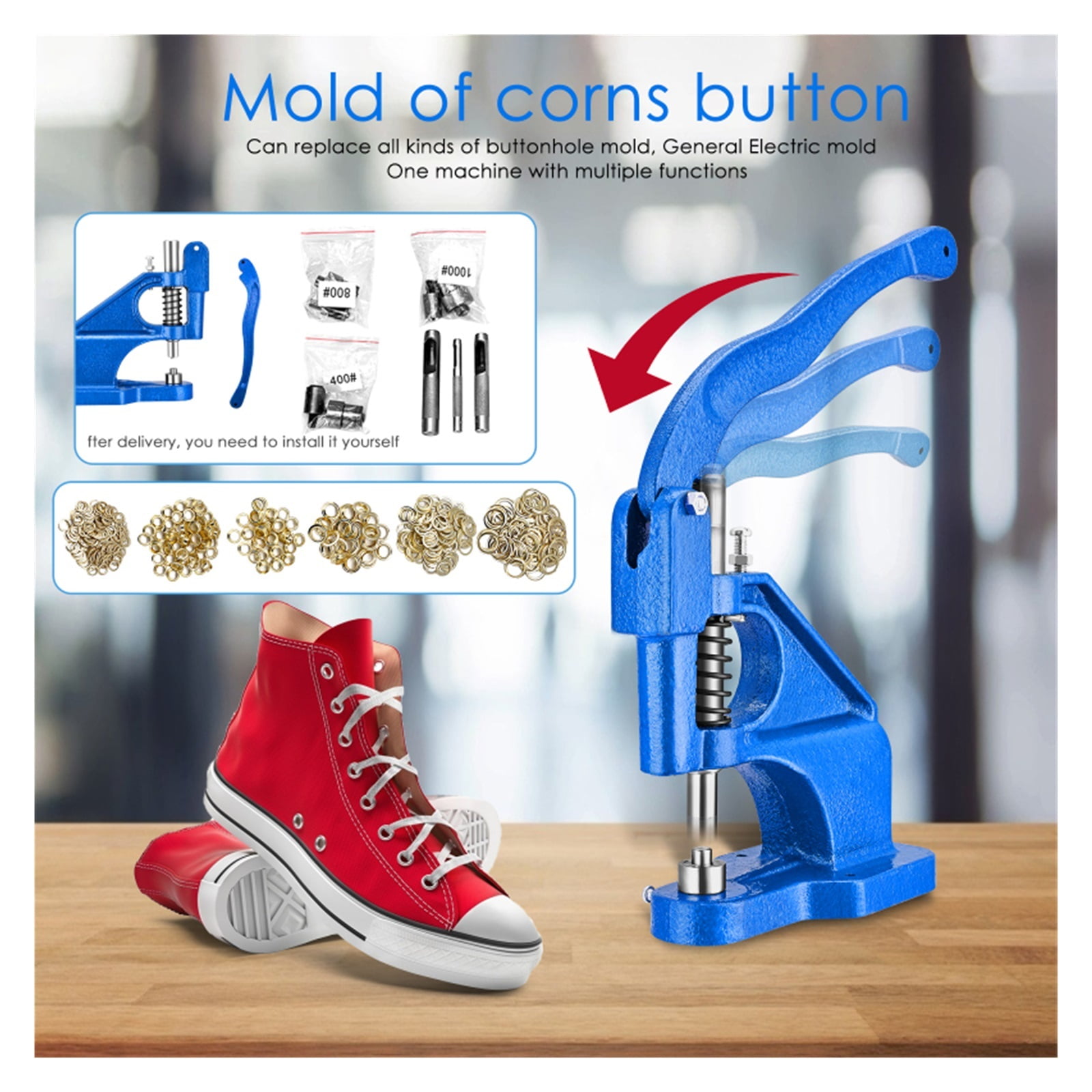 Heavy Duty Hand Press Grommet Eyelet Machine Hole Punch Tool Kit Including Grommet Machine ,Widely Use