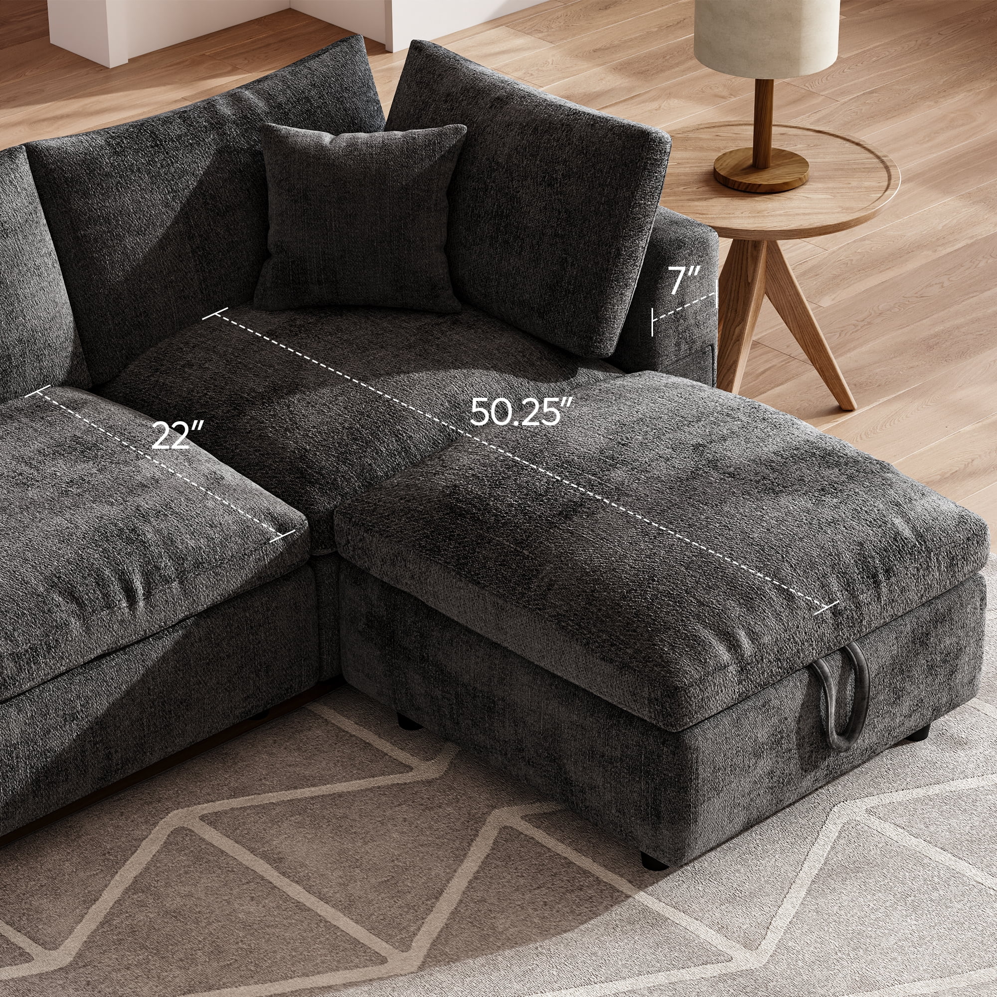 BINBANK Luxurious Cloud Modular Sectional Sofa, Modern Chenille Couch L-Shaped with Storage Ottoman, USB Type-C Ports & Cup Holders for Living Room