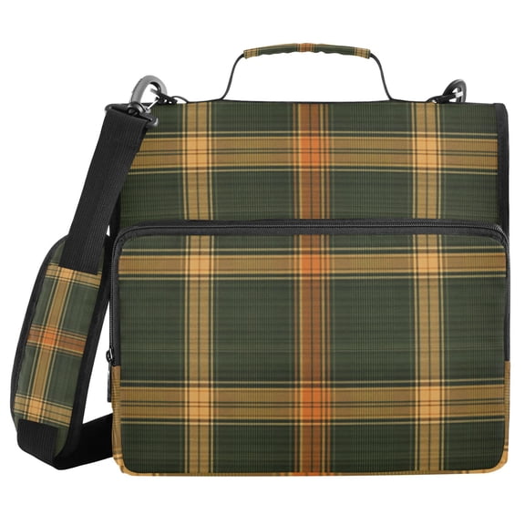 Green and Orange Plaids Binder Bag with Shoulder Strap 3 Ring Zipper Binder File Folder Document Storage