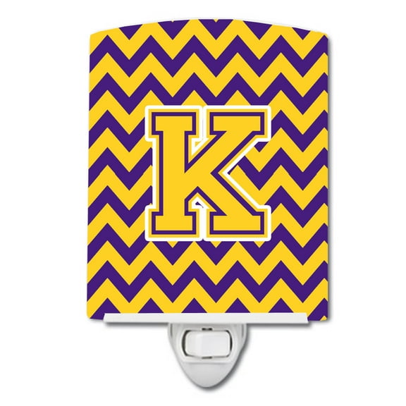 Caroline's Treasures CJ1041-KCNL Letter K Chevron Purple and Gold Ceramic Night Light, 6x4x3", multicolor