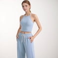 thumbnail image 3 of Women's High Neck Cropped Tank Top with Racer Style Straps and Seamless Fit for Active and Casual Wear - Medium, Light Blue, 3 of 7