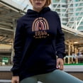 thumbnail image 2 of Fall Vibes feat. a Boho Rainbow Art Merch Gift, Navy Blue Hooded Sweatshirt or Hoodie, Large, 2 of 5