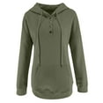 thumbnail image 4 of Ediodpoh Womens Solid Color Hooded Long Drawstring Pocket V-Neck Button Detail Pullover Casual Sweatshirt Lined Top Womens Hoodies Green XXXL, 4 of 6