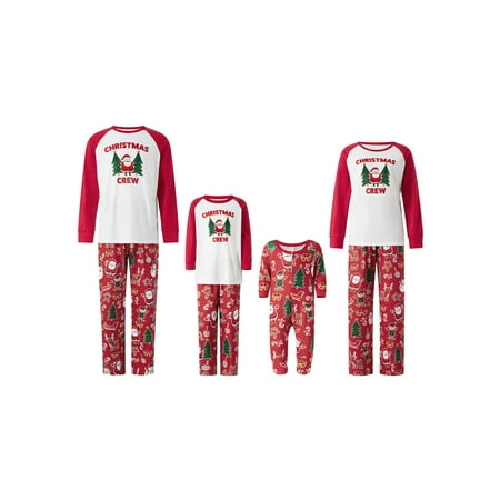 

Sunisery Christmas Matching Family Pajamas Long Sleeve Christmas Tree Santa Print Tops Cartoon Pants Set Parent-Child Sleepwear