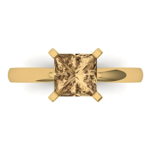 Solitaire Engagement Ring for Women - 1.5ct Simulated Champagne Diamond in 18K Yellow Gold Promise Ring