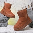 thumbnail image 3 of Waterproof Snow Boots for Kids Boys Girls Thickened Warm Plush Lined Lug Sole Platform Hook and Loop Slip on High Top Winter Booties Coffee 13 Little Kid, 3 of 5